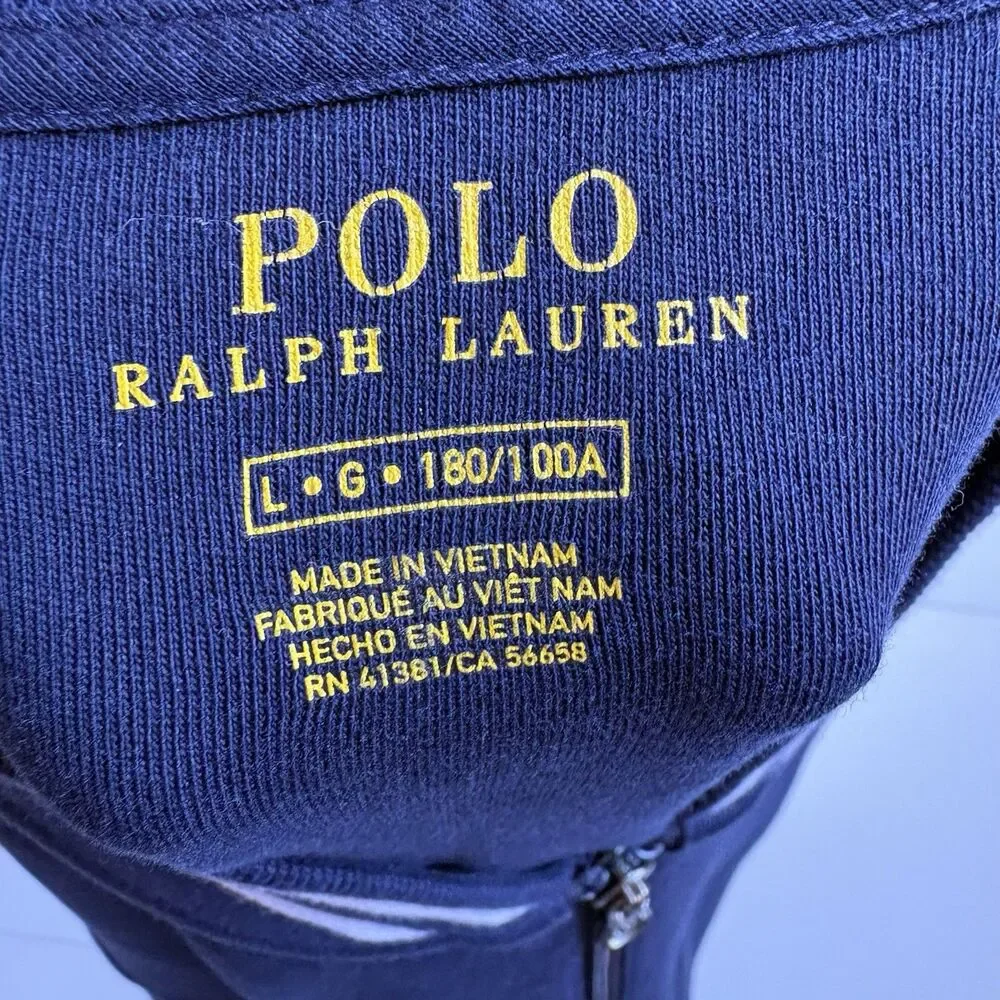 Polo Ralph Lauren Jacket Men Large Navy Track Full Zip USA Flag Pony Preppy